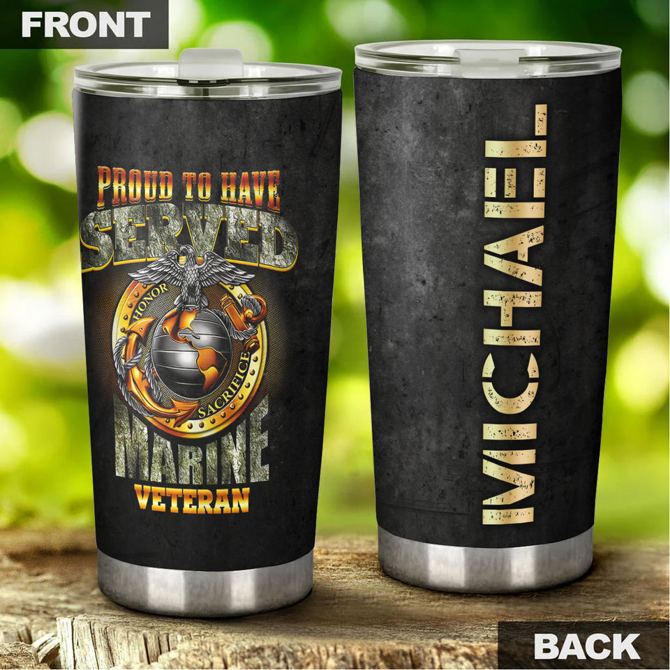 Camellia Personalized Marine Corps Proud To Have Served Marine Veteran Stainless Steel Tumbler-Sweat-Proof Double Wall Travel Cup With Lid