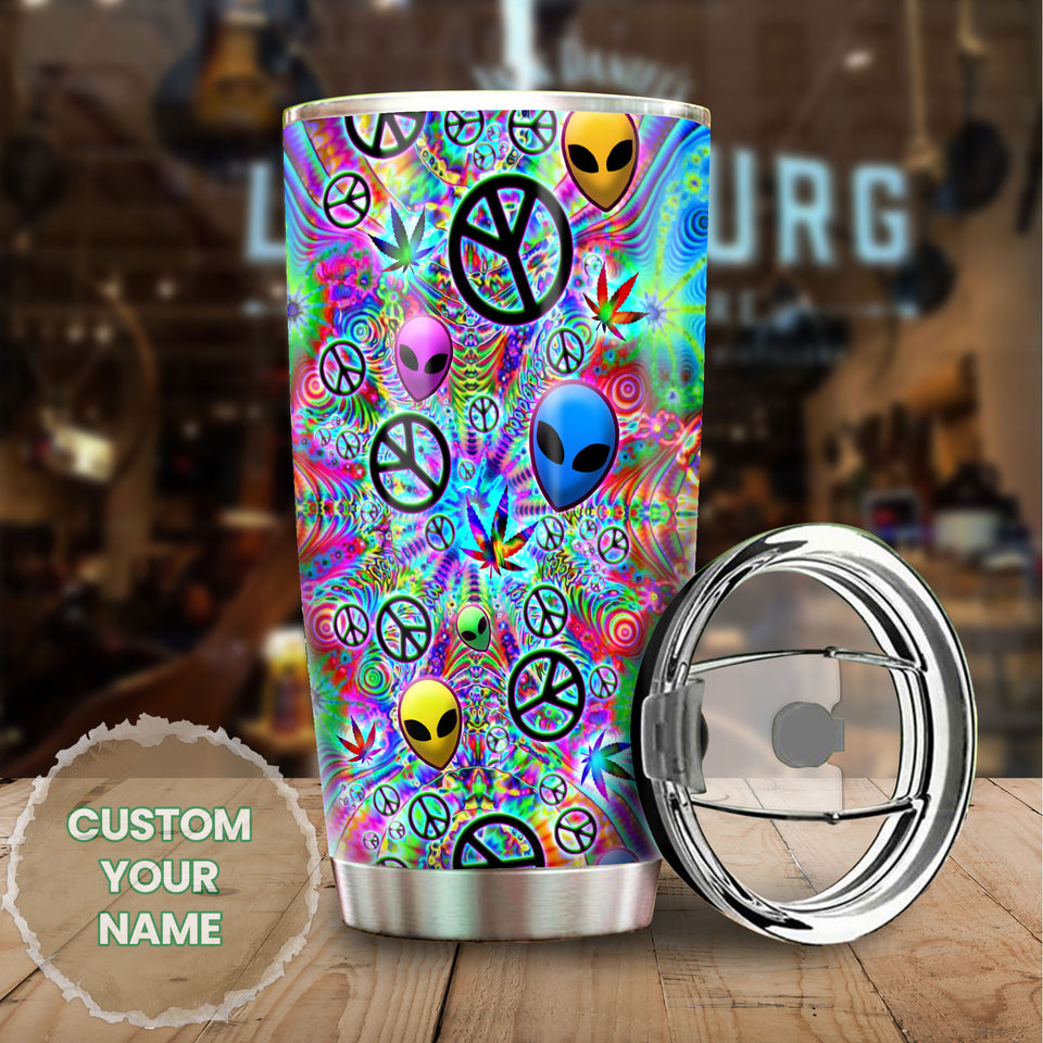 Camellia Personalized Alien Tide Dye Hippie Stainless Steel Tumbler - Double-Walled Insulation Vacumm Flask - Gift For Christmas, Alien Fans