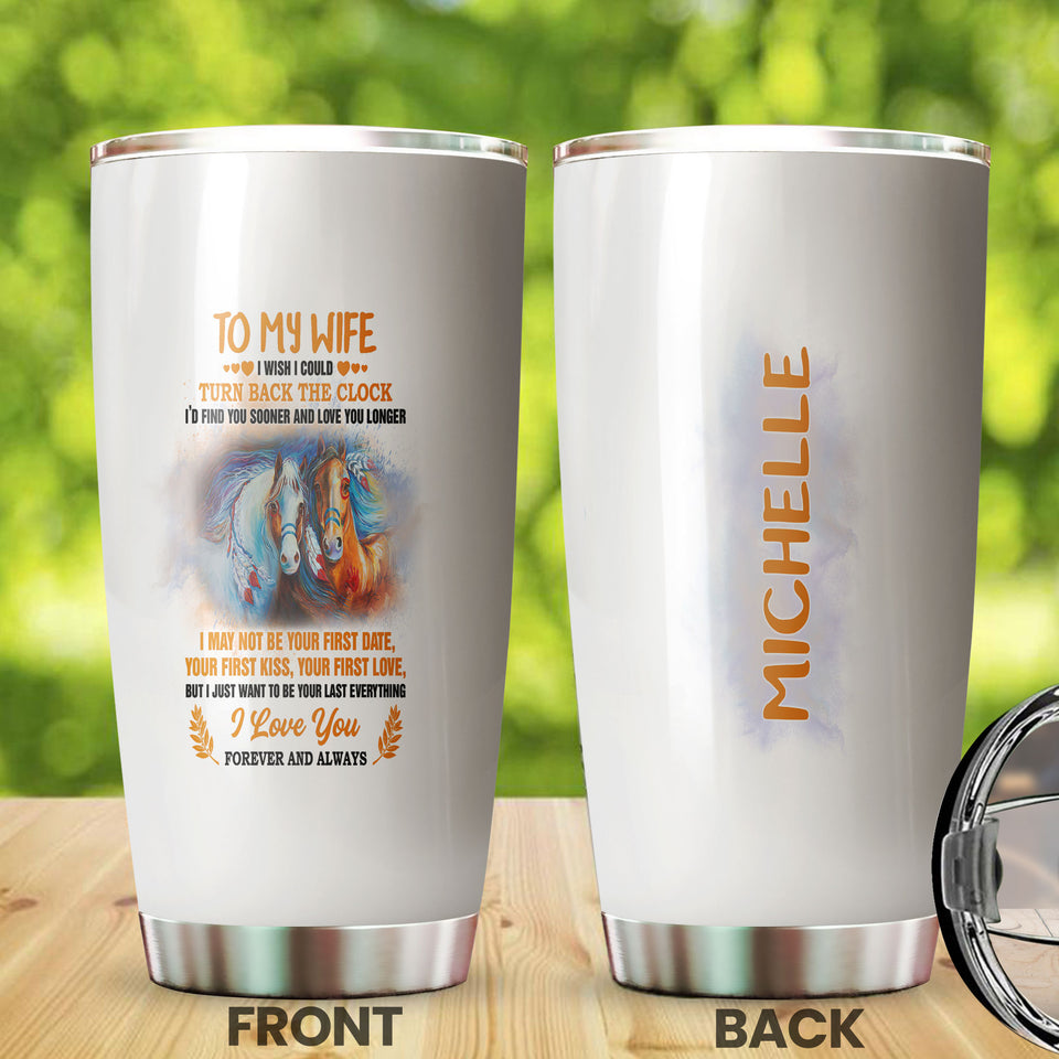 Camellia Personalized Horse To My Wife Stainless Steel Tumbler - Double-Walled Insulation Vacumm Flask - Gift For Horse Lovers, Cowgirls, Cowboys, Perfect Christmas, Thanksgiving Gift For Wife