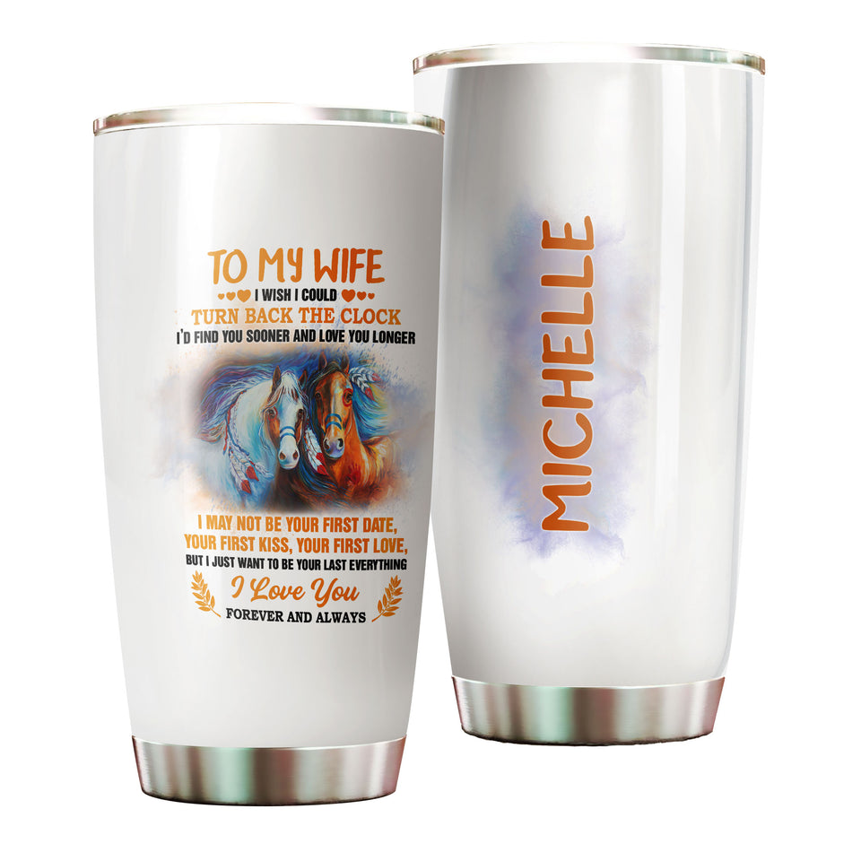 Camellia Personalized Horse To My Wife Stainless Steel Tumbler - Double-Walled Insulation Vacumm Flask - Gift For Horse Lovers, Cowgirls, Cowboys, Perfect Christmas, Thanksgiving Gift For Wife