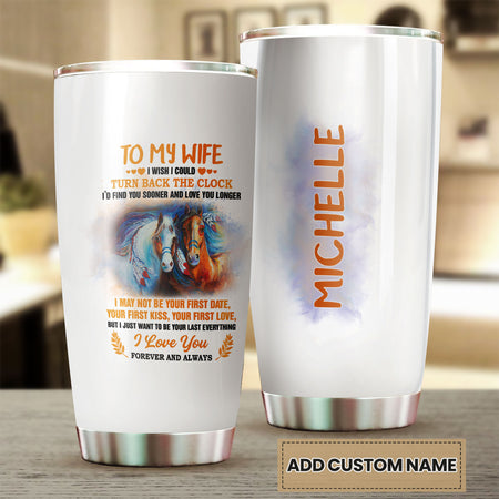 Camellia Personalized Horse To My Wife Stainless Steel Tumbler - Double-Walled Insulation Vacumm Flask - Gift For Horse Lovers, Cowgirls, Cowboys, Perfect Christmas, Thanksgiving Gift For Wife