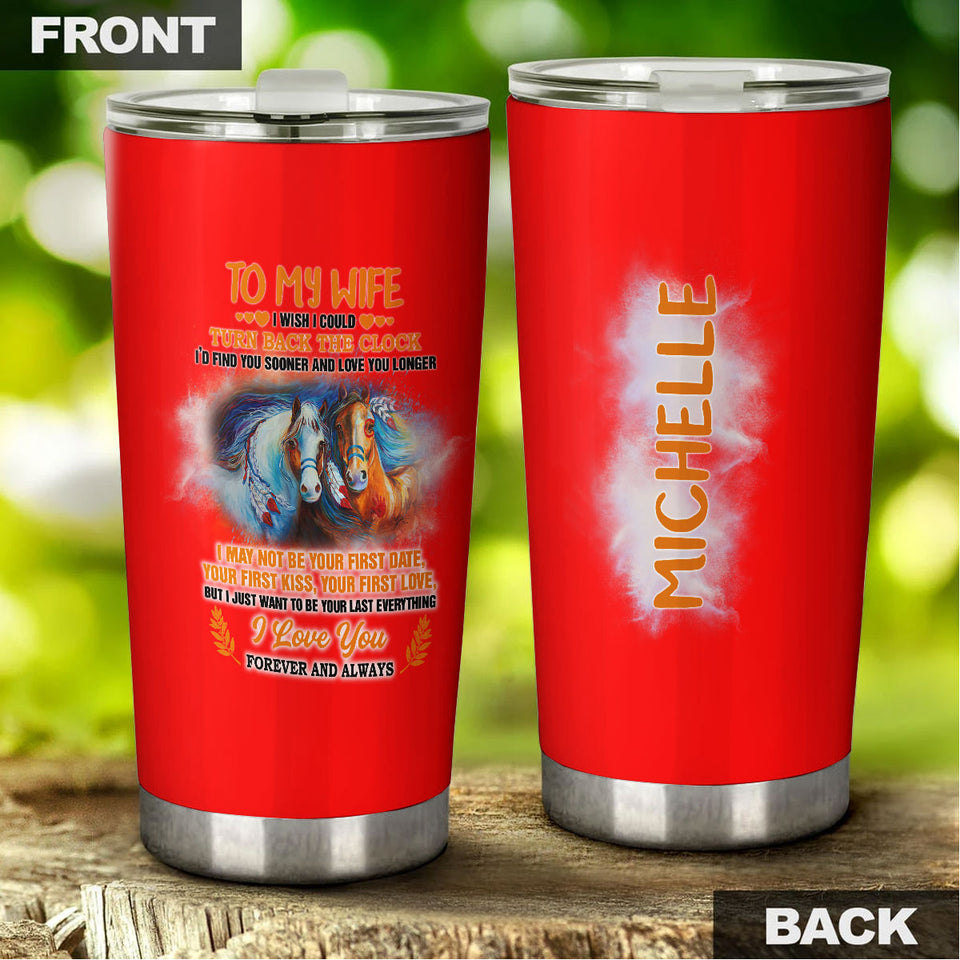 Camellia Personalized Horse To My Wife Stainless Steel Tumbler - Double-Walled Insulation Vacumm Flask - Gift For Horse Lovers, Cowgirls, Cowboys, Perfect Christmas, Thanksgiving Gift For Wife