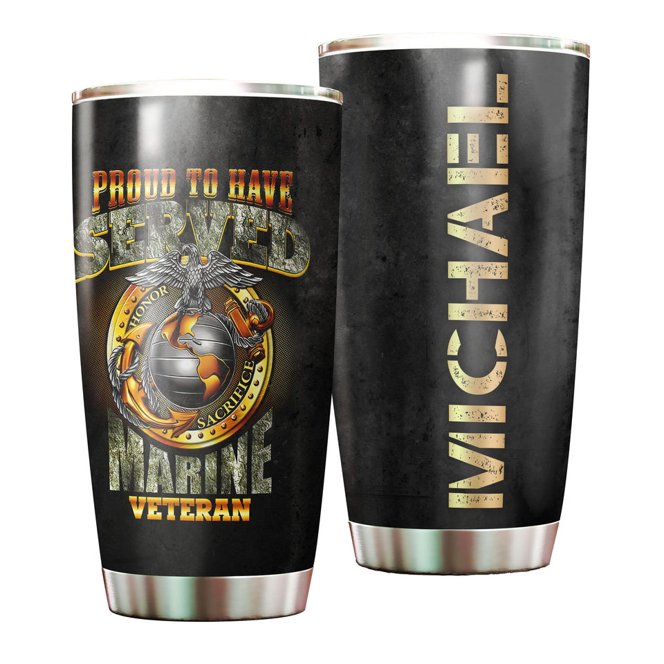Camellia Personalized Marine Corps Proud To Have Served Marine Veteran Stainless Steel Tumbler-Sweat-Proof Double Wall Travel Cup With Lid