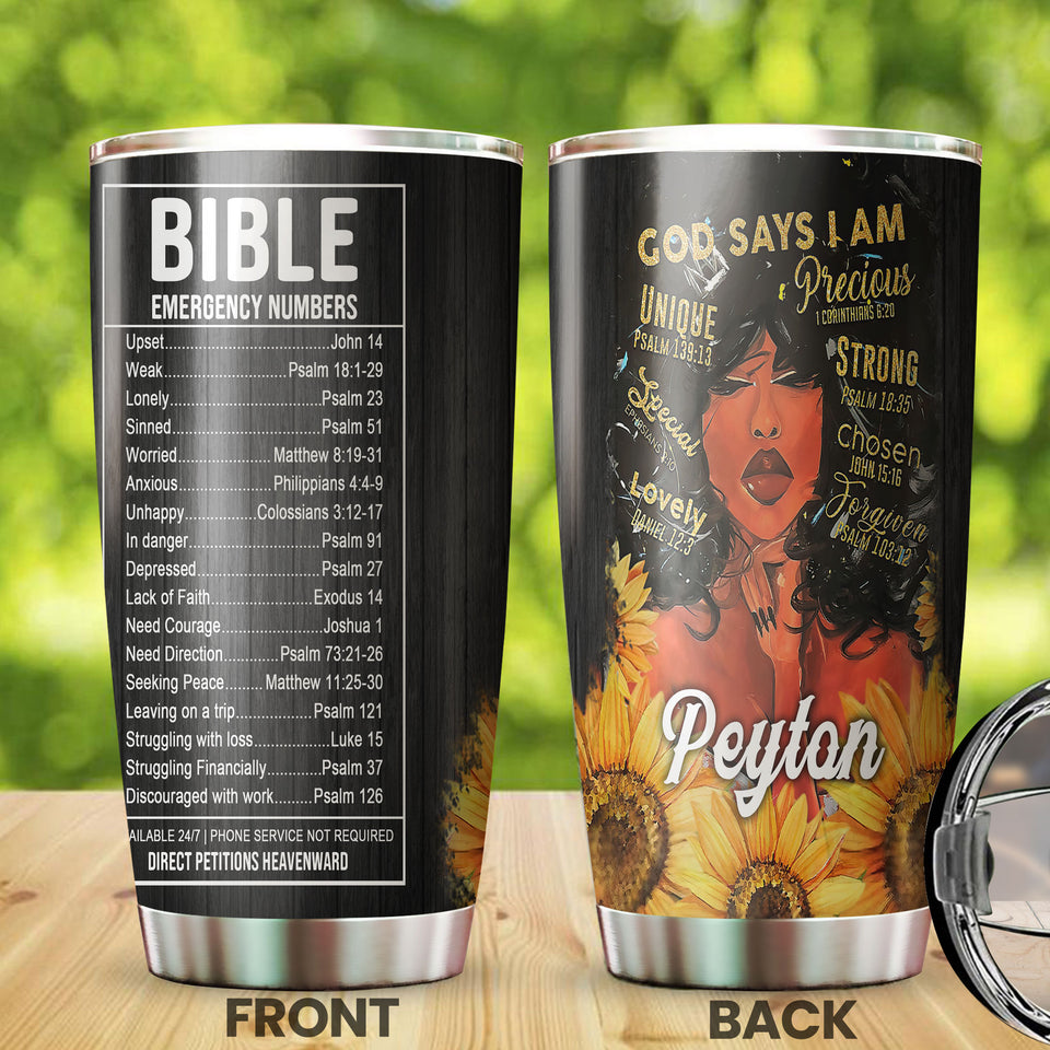 Camellia Personalized Black Woman God Says I Am Precious Stainless Steel Tumbler - Double-Walled Insulation Vacumm Flask - Gift For Black Queen, International Women's Day, Hippie Girls
