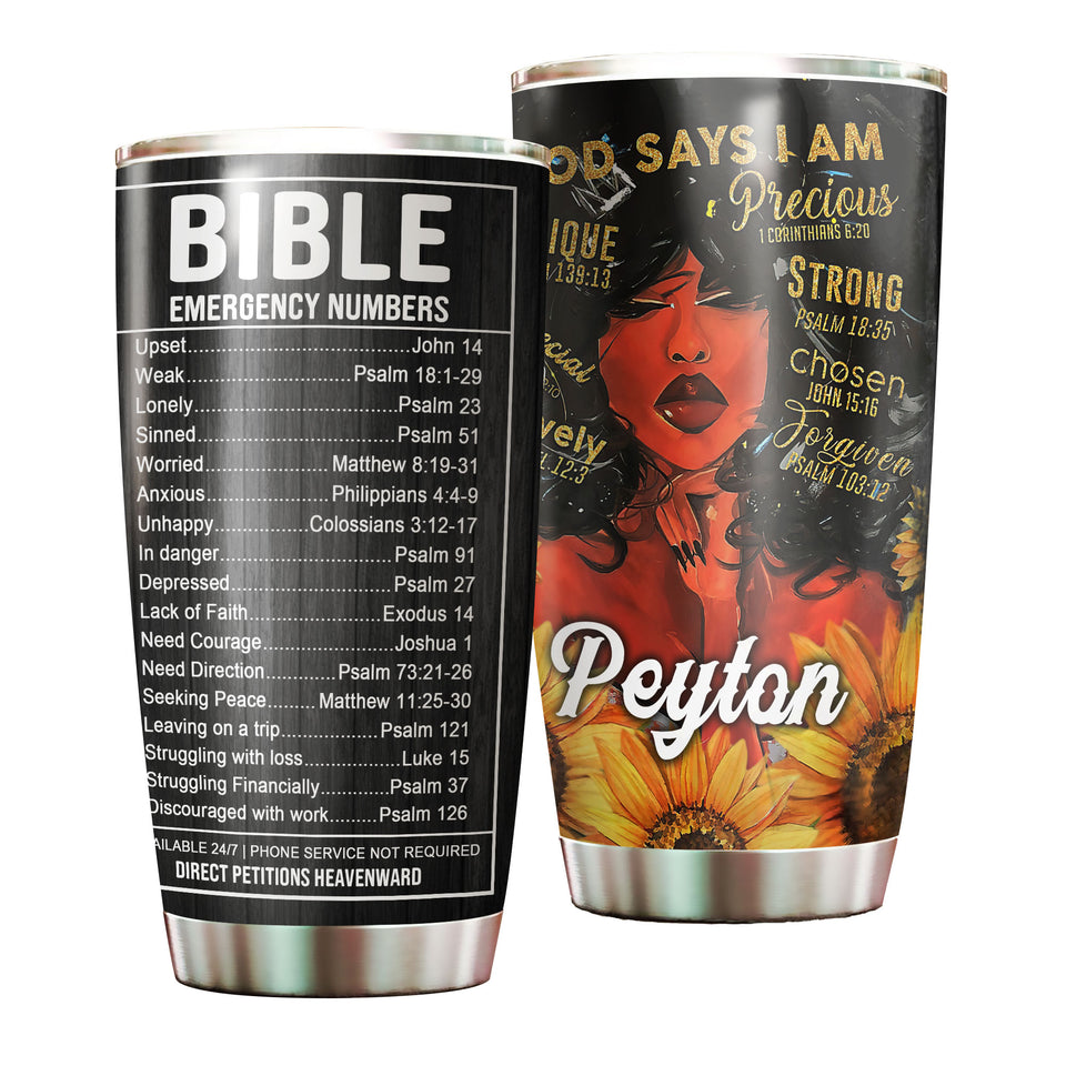Camellia Personalized Black Woman God Says I Am Precious Stainless Steel Tumbler - Double-Walled Insulation Vacumm Flask - Gift For Black Queen, International Women's Day, Hippie Girls