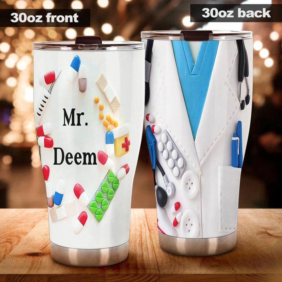 Camellia Personalized 3D Medical Equipment Drugs Blouse Stainless Steel Tumbler - Customized Double-Walled Insulation Travel Thermal Cup With Lid Gift For Doctor Nurse