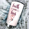 Camellia Personalized Nurse Faith Over Fear Stainless Steel Tumbler - Double-Walled Insulation Vacumm Flask - Gift For Nurse, Christmas Gift, International Nurses Day