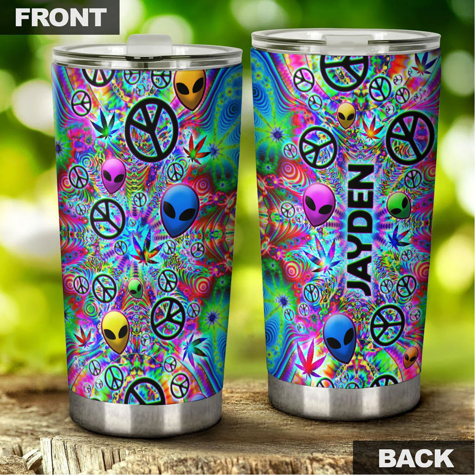 Camellia Personalized Alien Tide Dye Hippie Stainless Steel Tumbler - Double-Walled Insulation Vacumm Flask - Gift For Christmas, Alien Fans