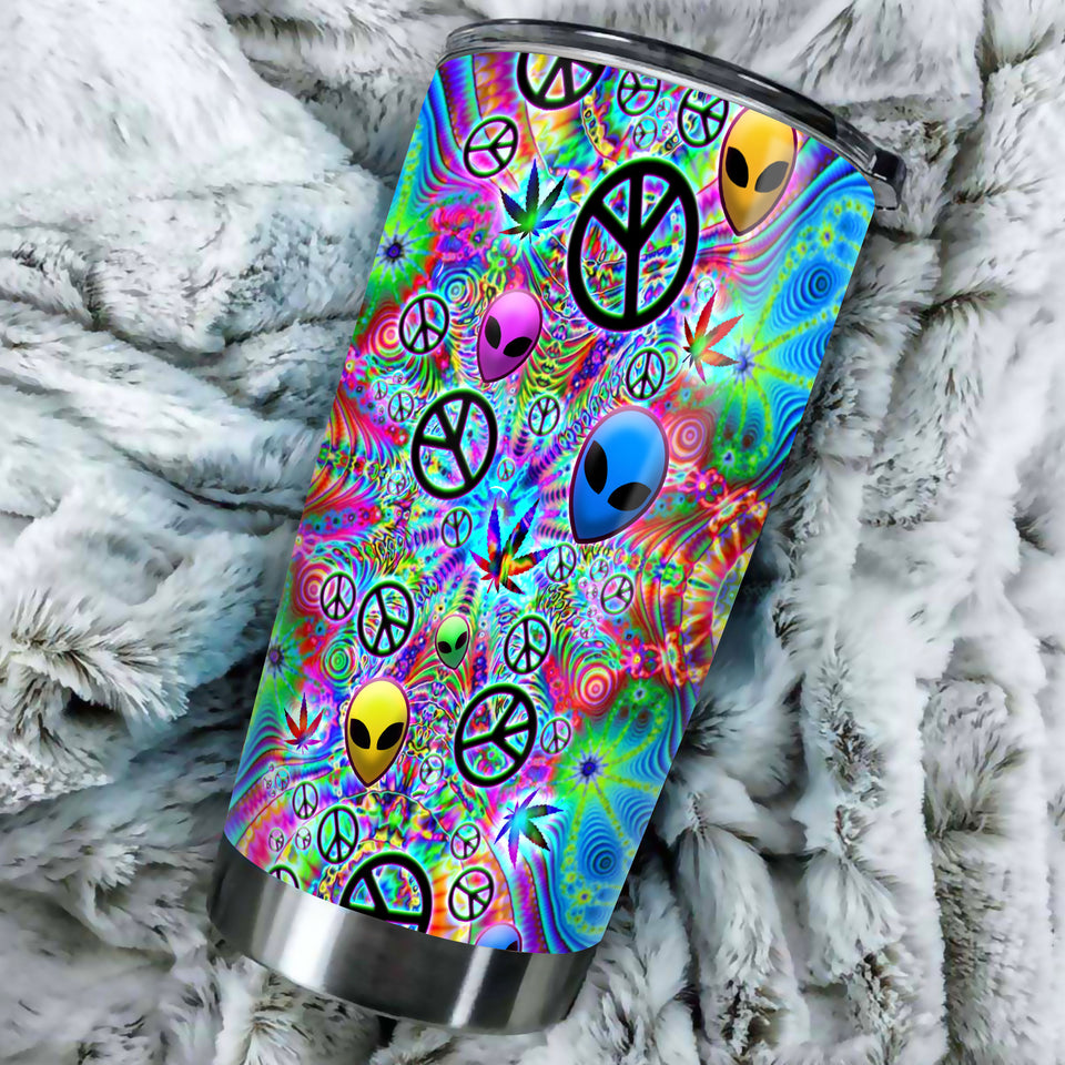 Camellia Personalized Alien Tide Dye Hippie Stainless Steel Tumbler - Double-Walled Insulation Vacumm Flask - Gift For Christmas, Alien Fans
