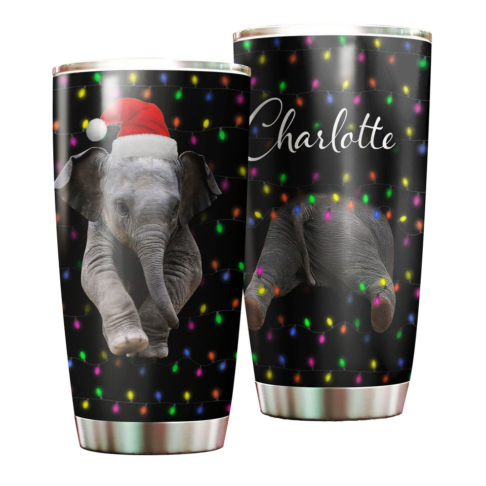 Camellia Personalized Baby Elephant Wear Chirstmas Hat Polka Dots Style Stainless Steel Tumbler-Double-Walled Travel Therma Cup With Lid