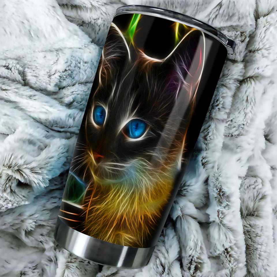 Camellia Personalized 3D Colorful Black Cat Face Stainless Steel Tumbler-Double-Walled Insulation Gift For Cat Lover Mom Cat