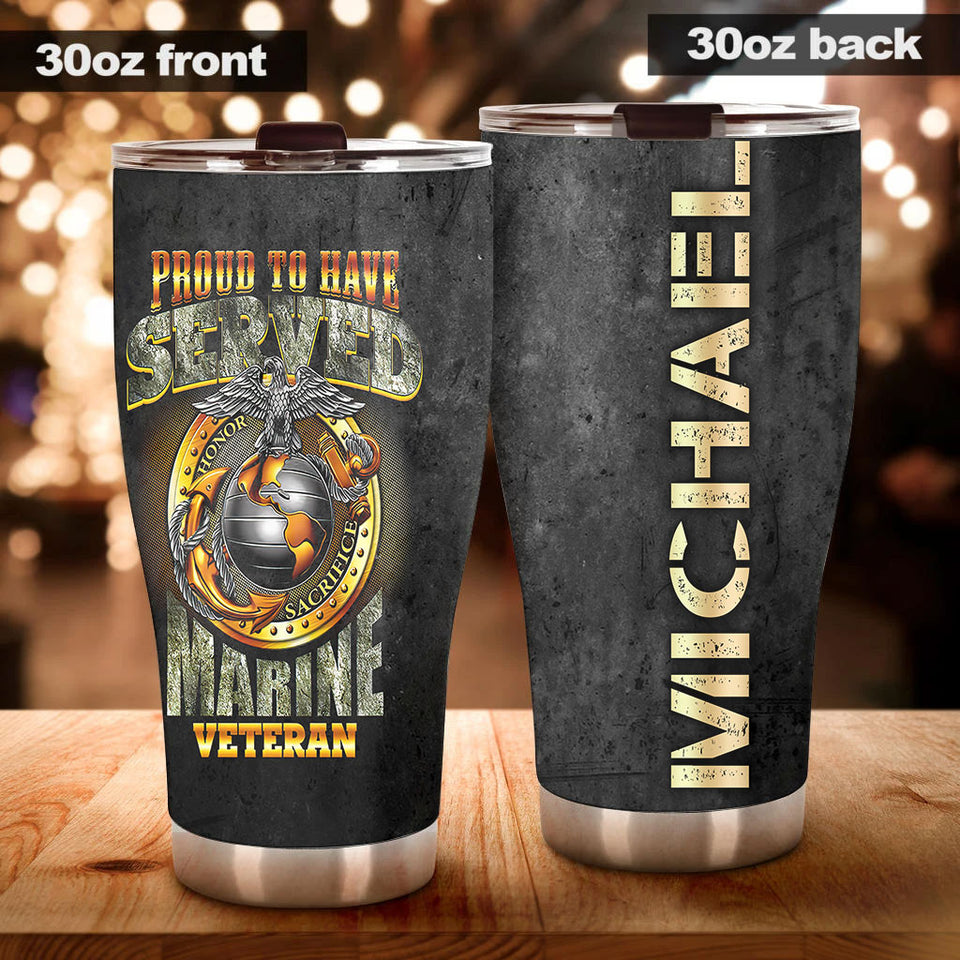 Camellia Personalized Marine Corps Proud To Have Served Marine Veteran Stainless Steel Tumbler-Sweat-Proof Double Wall Travel Cup With Lid