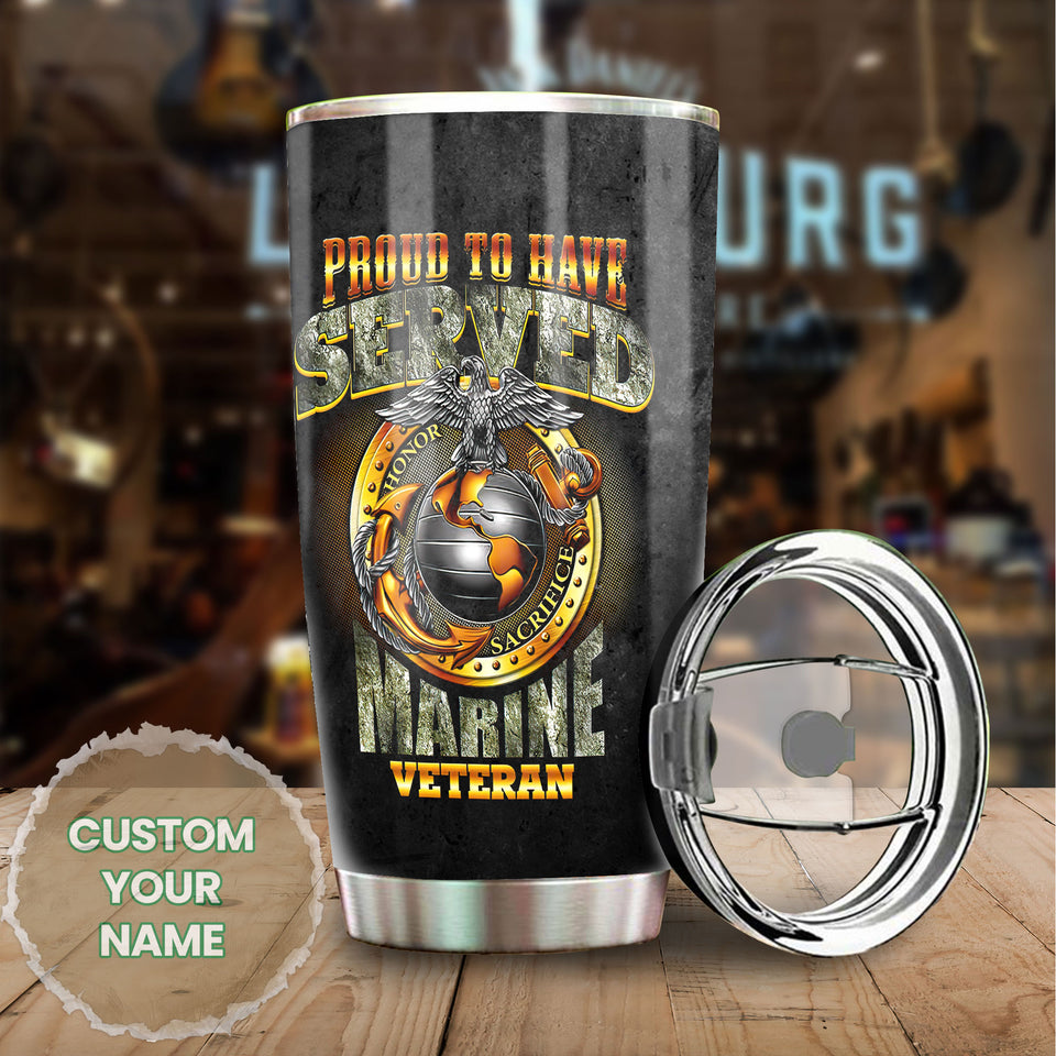 Camellia Personalized Marine Corps Proud To Have Served Marine Veteran Stainless Steel Tumbler-Sweat-Proof Double Wall Travel Cup With Lid