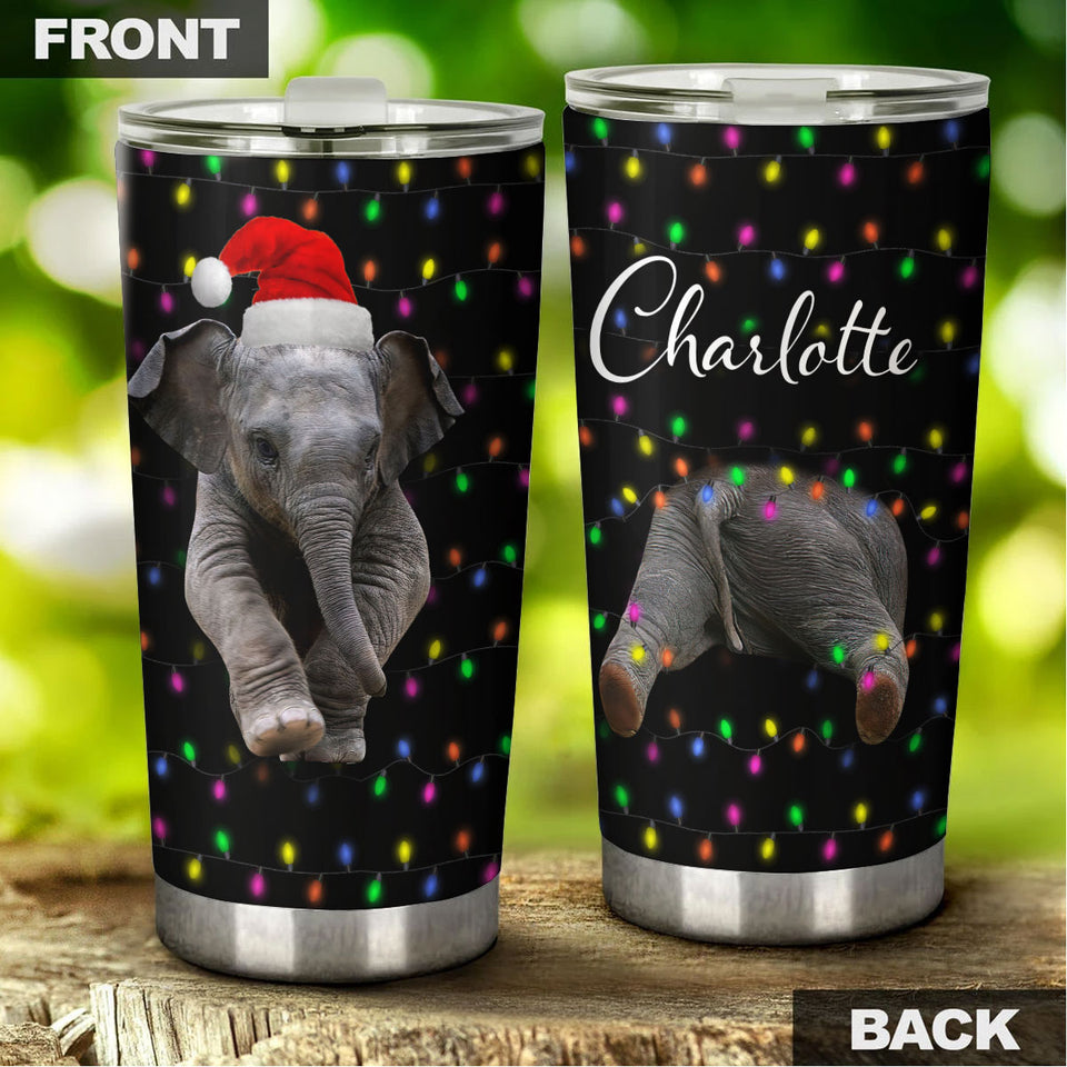 Camellia Personalized Baby Elephant Wear Chirstmas Hat Polka Dots Style Stainless Steel Tumbler-Double-Walled Travel Therma Cup With Lid