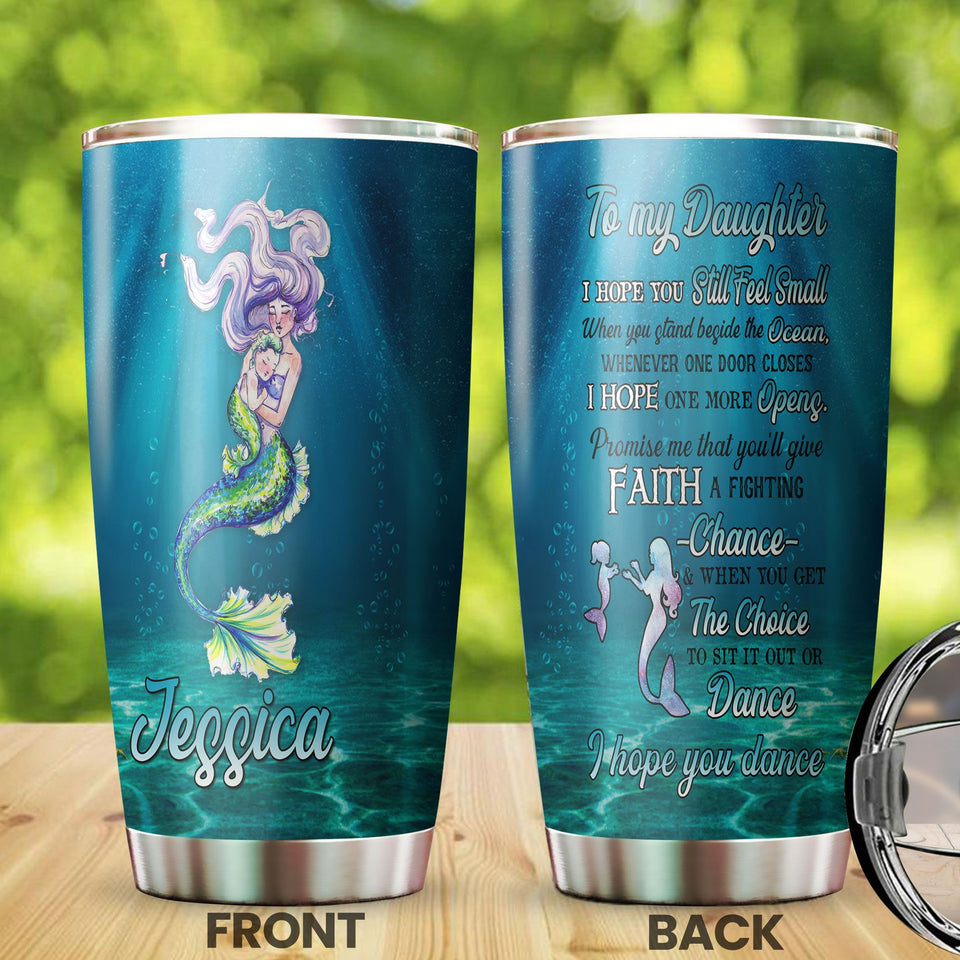 Camellia Personalized Mermaid Loving Letter From Mom To Daughter Stainless Steel Tumbler-Double-Walled Insulation Travel Cup With Lid