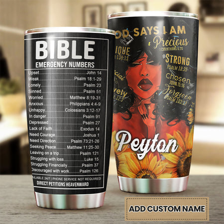 Camellia Personalized Black Woman God Says I Am Precious Stainless Steel Tumbler - Double-Walled Insulation Vacumm Flask - Gift For Black Queen, International Women's Day, Hippie Girls