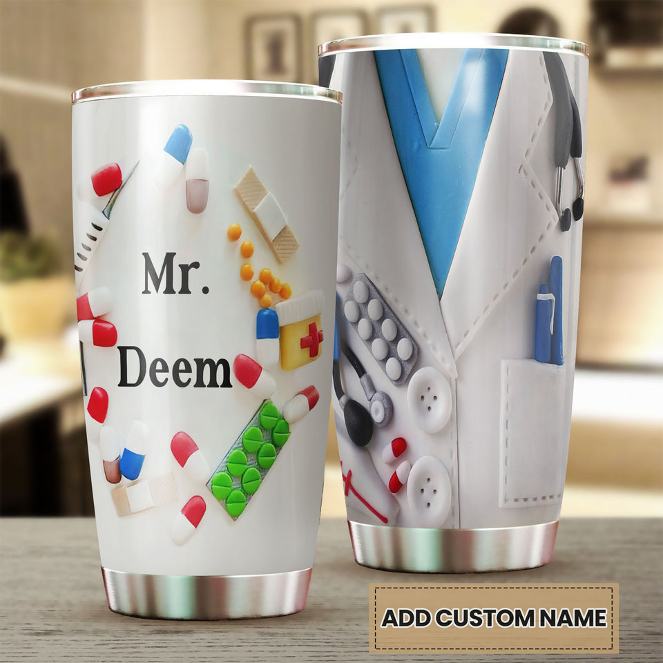 Camellia Personalized 3D Medical Equipment Drugs Blouse Stainless Steel Tumbler - Customized Double-Walled Insulation Travel Thermal Cup With Lid Gift For Doctor Nurse