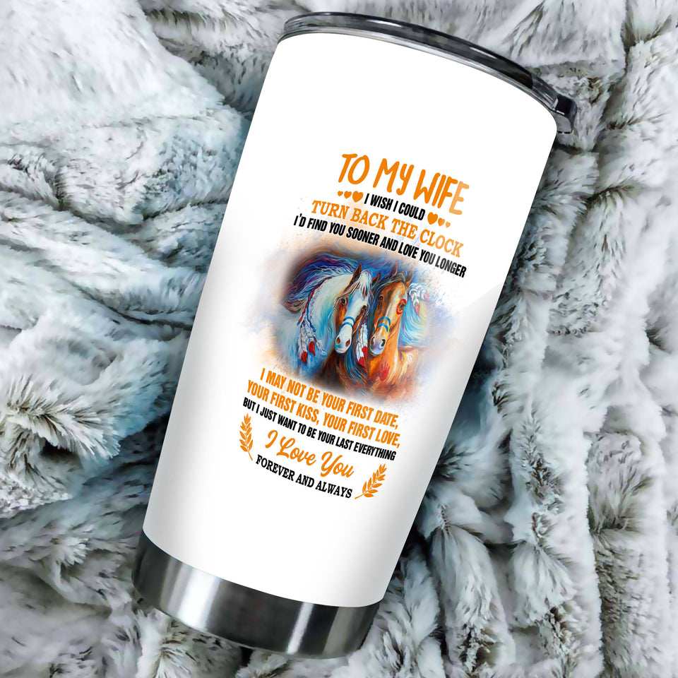 Camellia Personalized Horse To My Wife Stainless Steel Tumbler - Double-Walled Insulation Vacumm Flask - Gift For Horse Lovers, Cowgirls, Cowboys, Perfect Christmas, Thanksgiving Gift For Wife