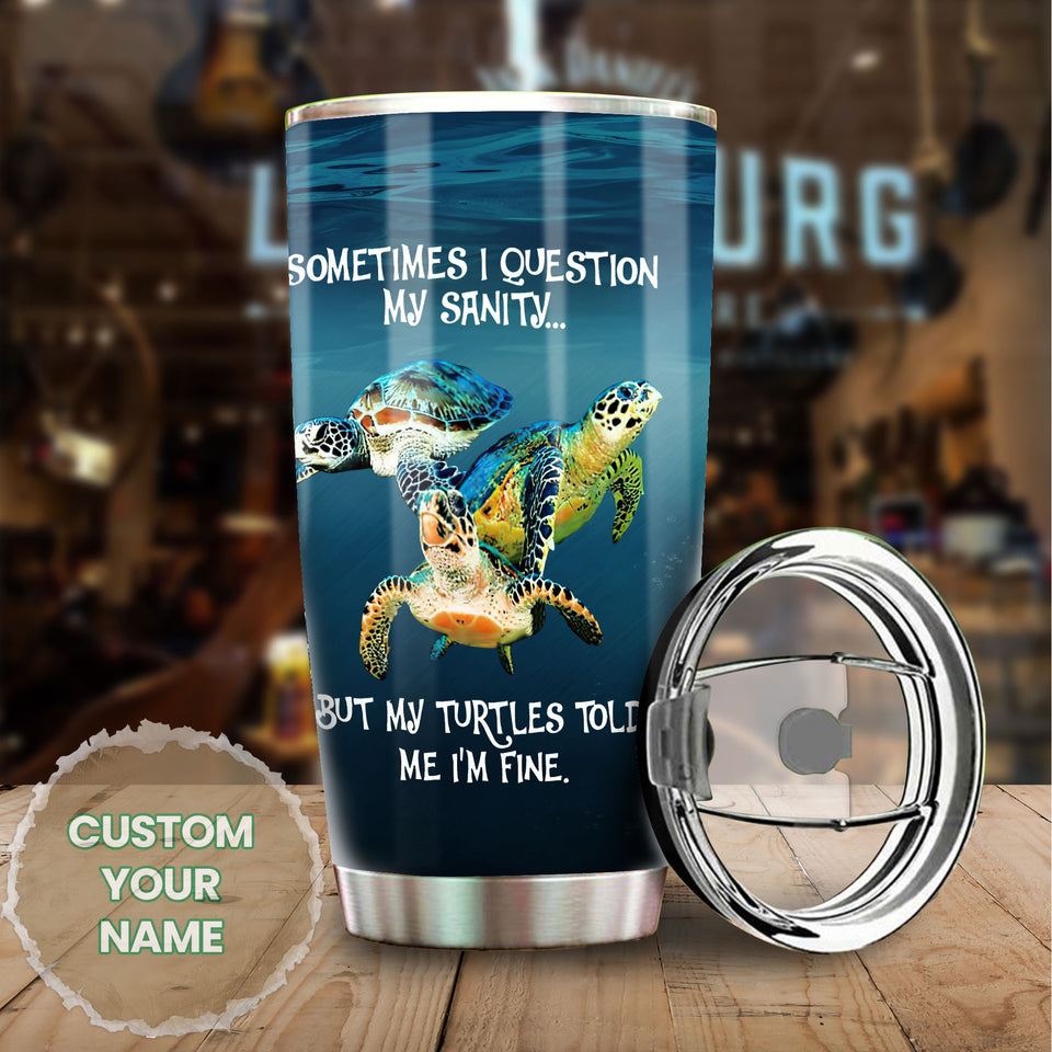 Camellia Personalized My Turtle Told Me I'm Fine Stainless Steel Tumbler-Thermal Flask Travel Therma Cup With Lid