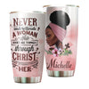 Camellia Personalized Black Women Faith Stainless Steel Tumbler - Double-Walled Insulation Vacumm Flask - Gift For Black Queen, International Women's Day, Hippie Girls 00