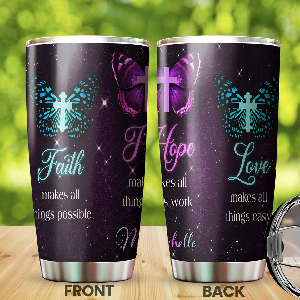 Camellia Personalized Butterfly Love Makes All Things Easy Stainless Steel Tumbler - Double-Walled Insulation Vacumm Flask - For Thanksgiving, Memorial Day, Christians, Christmas Gift