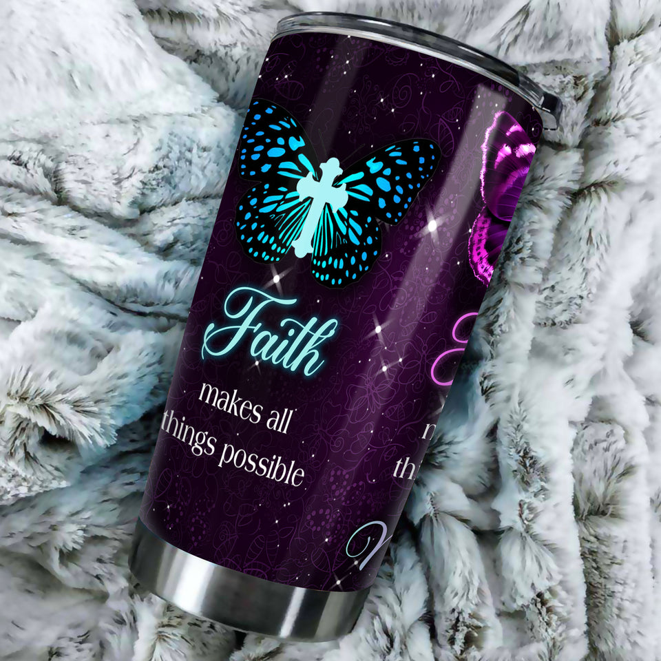 Camellia Personalized Butterfly Love Makes All Things Easy Stainless Steel Tumbler - Double-Walled Insulation Vacumm Flask - For Thanksgiving, Memorial Day, Christians, Christmas Gift