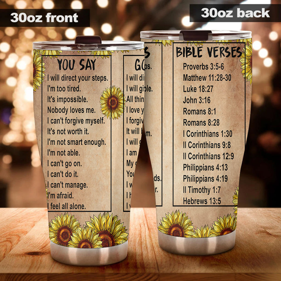 Camellia Persionalized Bible Verses God Says Stainless Steel Tumbler - Customized Double - Walled Insulation Travel Thermal Cup With Lid Gift For Christian