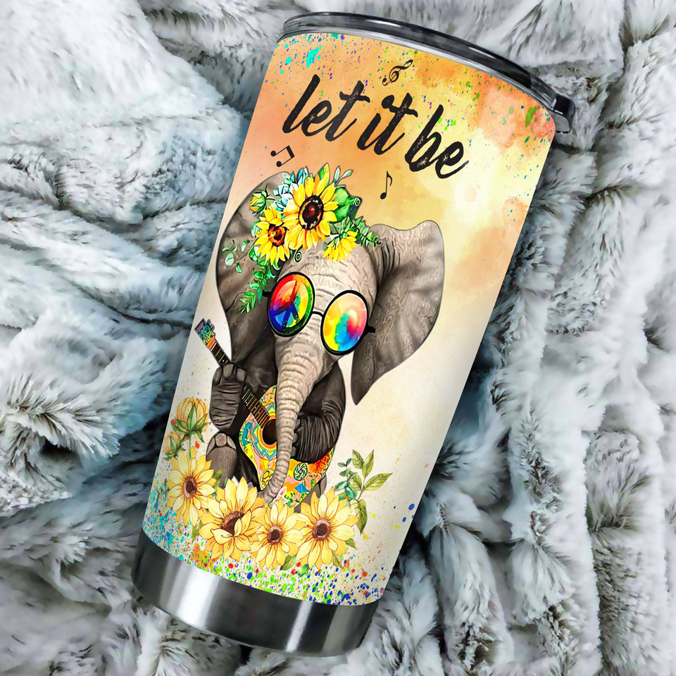 Camellia Personalized Elephant Let It Be Hippie Style Stainless Steel Tumbler-Double-Walled Insulation Cups With Lid Travel Mug