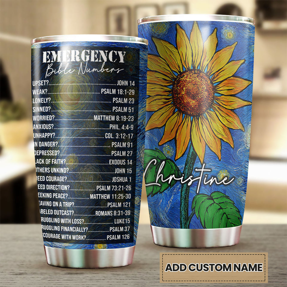 Camellia Persionalized Emergency Bible Numbers Sunflower Stainless Steel Tumbler - Customized Double - Walled Insulation Travel Thermal Cup With Lid