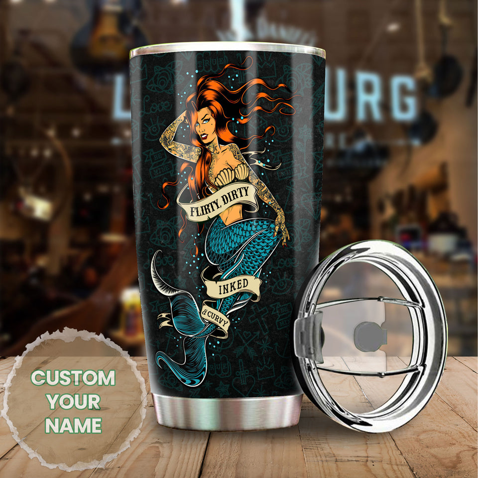 Camellia Personalized Tatooed Nutrition Facts Marmaid Stainless Steel Tumbler-Double-Walled Insulation Travel Cup With Lid