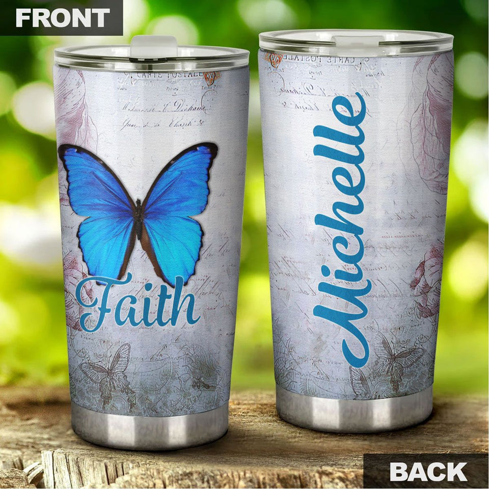 Camellia Personalized Butterfly Faith Stainless Steel Tumbler - Double-Walled Insulation Vacumm Flask - For Thanksgiving, Memorial Day, Christians, Christmas Gift