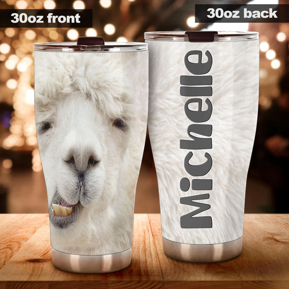 Camellia Personalized Cute white Camel Face Stainless Steel Tumbler-Double-Walled Insulation Travel Cup With Lid Gift For Animal Lover Camel Lover