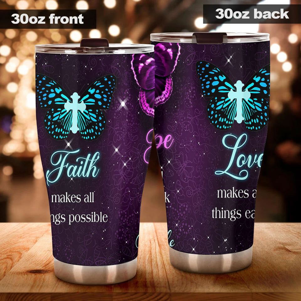 Camellia Personalized Butterfly Love Makes All Things Easy Stainless Steel Tumbler - Double-Walled Insulation Vacumm Flask - For Thanksgiving, Memorial Day, Christians, Christmas Gift