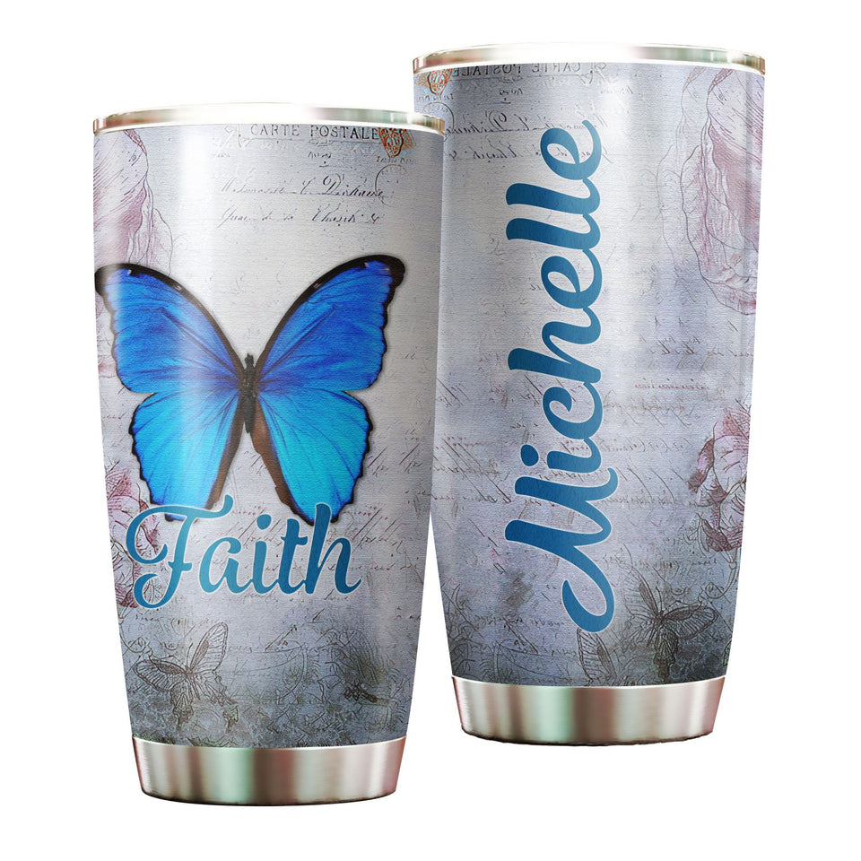 Camellia Personalized Butterfly Faith Stainless Steel Tumbler - Double-Walled Insulation Vacumm Flask - For Thanksgiving, Memorial Day, Christians, Christmas Gift