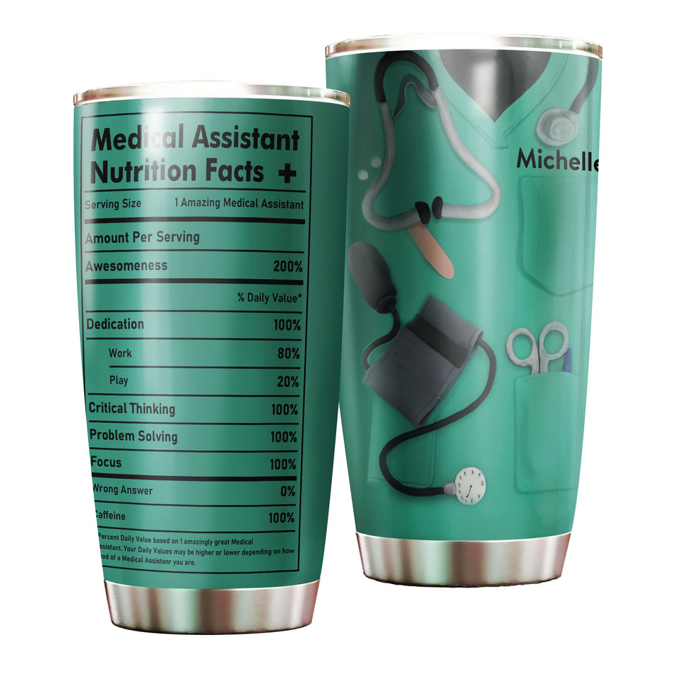 Camellia Personalized Medical Assistant Nutrition Facts Stainless Steel Tumbler-Double-Walled Insulation Gift For Doctor Nurse Patient