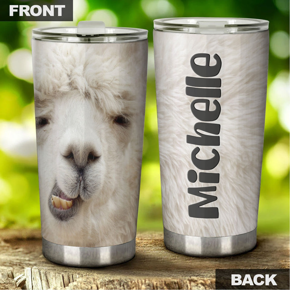 Camellia Personalized Cute white Camel Face Stainless Steel Tumbler-Double-Walled Insulation Travel Cup With Lid Gift For Animal Lover Camel Lover