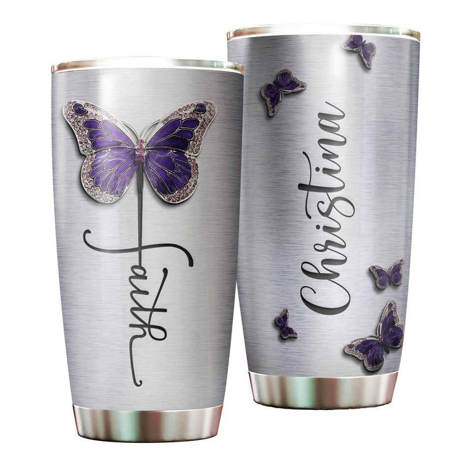 Camellia Personalized Butterfly Faith Jewelry Style Stainless Steel Tumbler - Double-Walled Insulation Vacumm Flask - For Thanksgiving, Memorial Day, Christians, Christmas Gift