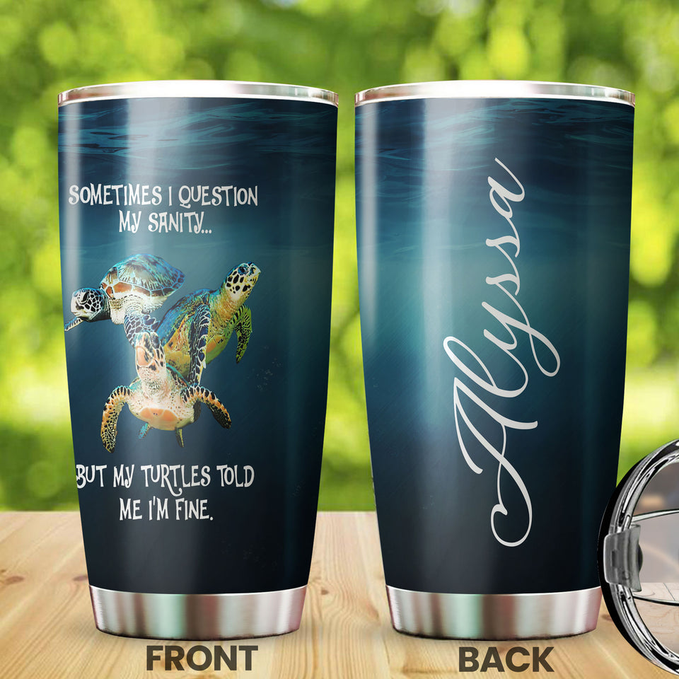 Camellia Personalized My Turtle Told Me I'm Fine Stainless Steel Tumbler-Thermal Flask Travel Therma Cup With Lid