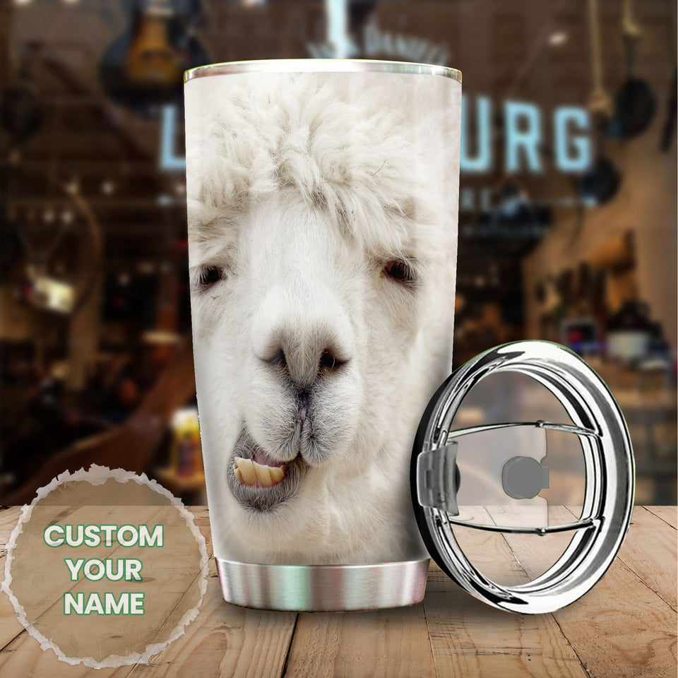 Camellia Personalized Cute white Camel Face Stainless Steel Tumbler-Double-Walled Insulation Travel Cup With Lid Gift For Animal Lover Camel Lover