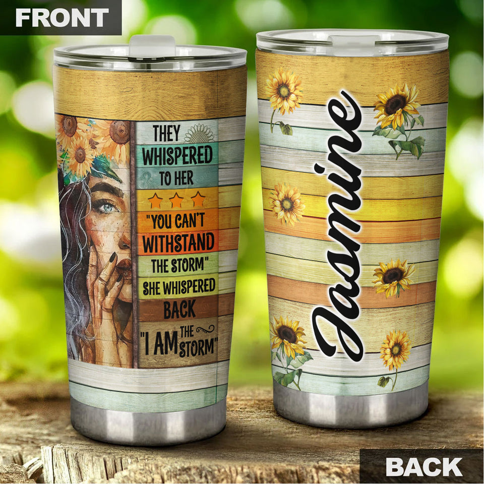 Camellia Personalized I Am The Storm Stainless Steel Tumbler-Double-Walled Insulation Travel Cup With Lid Gift For Girl