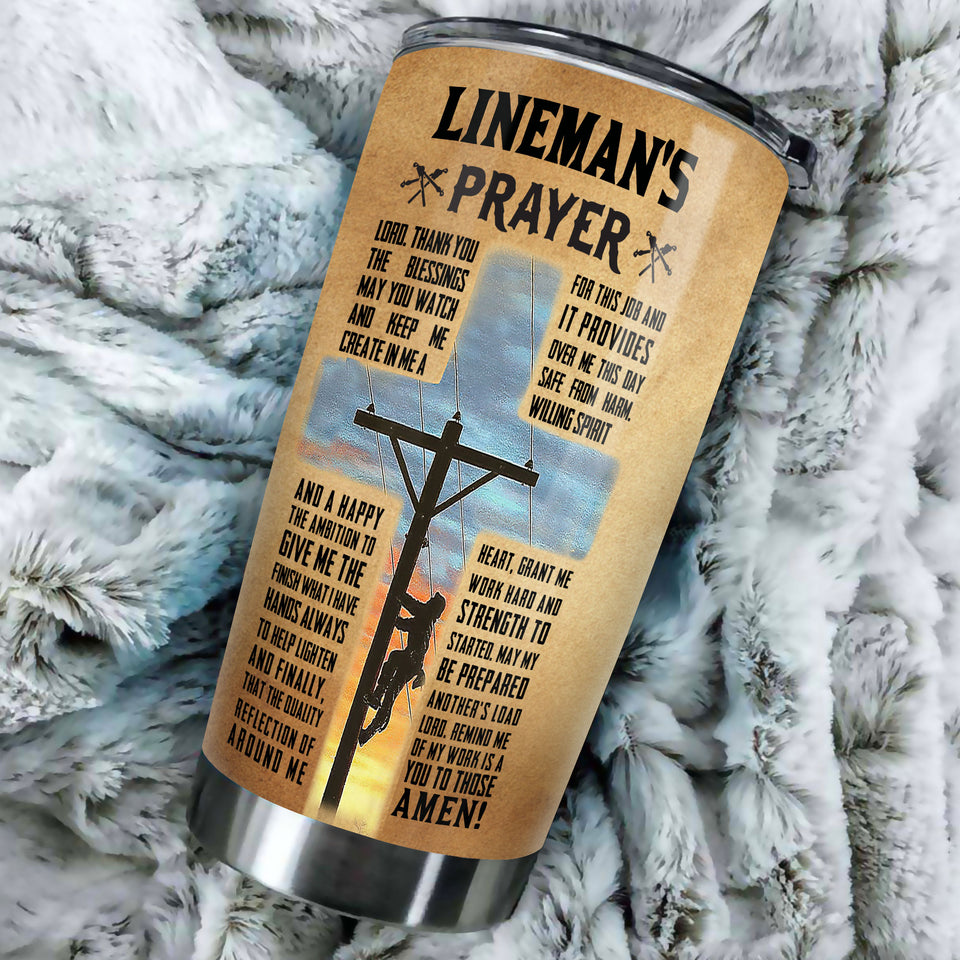 Camellia Personalized Faith Lineman's Prayer Stainless Steel Tumbler-Double-Walled Insulation Travel Cup With Lid