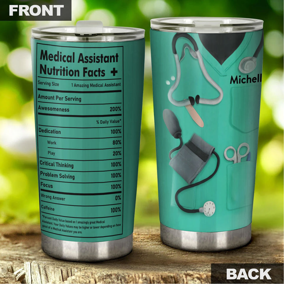Camellia Personalized Medical Assistant Nutrition Facts Stainless Steel Tumbler-Double-Walled Insulation Gift For Doctor Nurse Patient