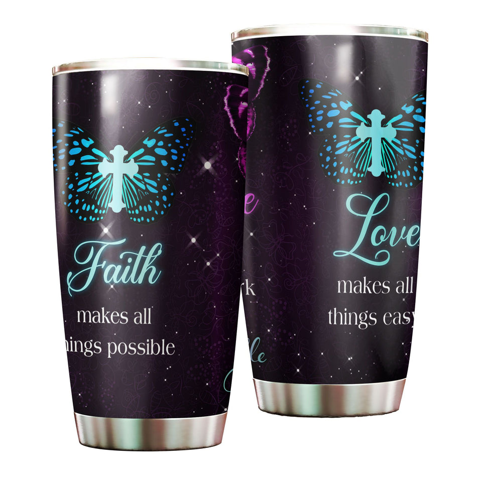 Camellia Personalized Butterfly Love Makes All Things Easy Stainless Steel Tumbler - Double-Walled Insulation Vacumm Flask - For Thanksgiving, Memorial Day, Christians, Christmas Gift