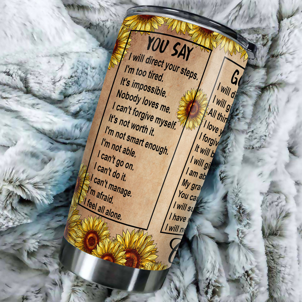 Camellia Persionalized Bible Verses God Says Stainless Steel Tumbler - Customized Double - Walled Insulation Travel Thermal Cup With Lid Gift For Christian