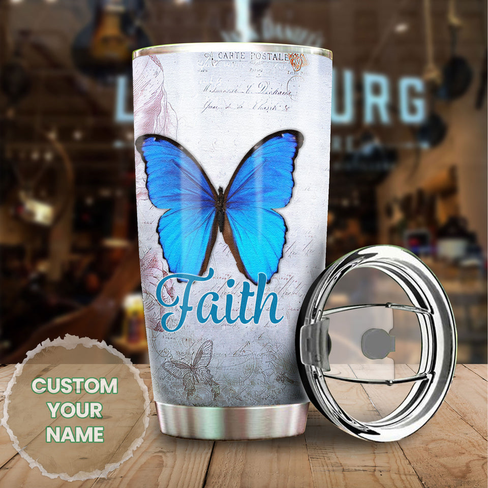 Camellia Personalized Butterfly Faith Stainless Steel Tumbler - Double-Walled Insulation Vacumm Flask - For Thanksgiving, Memorial Day, Christians, Christmas Gift