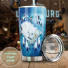 Camellia Persionalized 3D White Wolf Couple Stainless Steel Tumbler - Customized Double - Walled Insulation Travel Thermal Cup With Lid Gift For Couple Lover Husband Wife