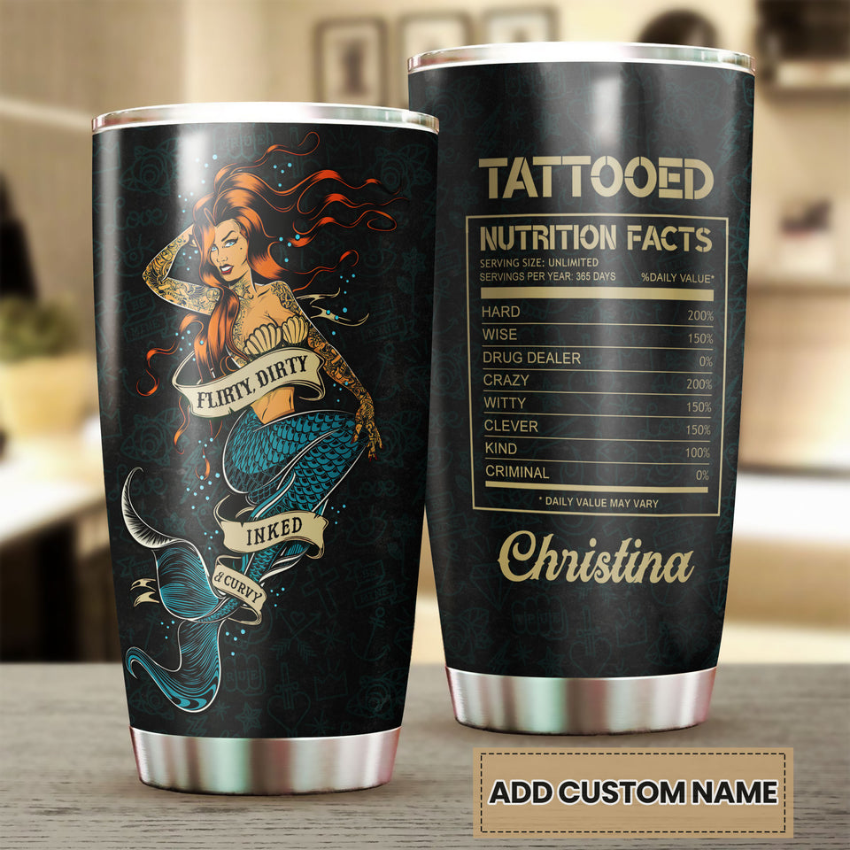Camellia Personalized Tatooed Nutrition Facts Marmaid Stainless Steel Tumbler-Double-Walled Insulation Travel Cup With Lid