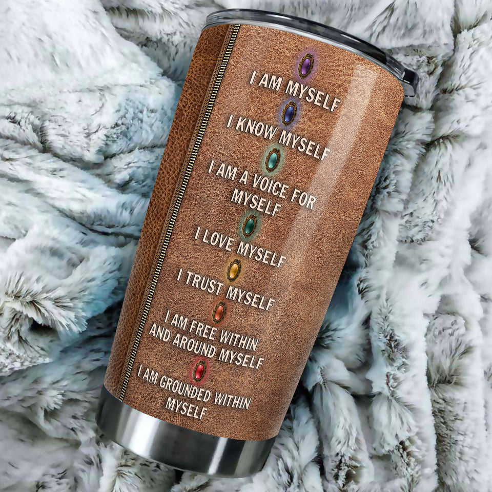 Camellia Personalized Meditation Girl Leather Style Stainless Steel Tumbler-Sweat-Proof Double Wall Travel Cup With Lid