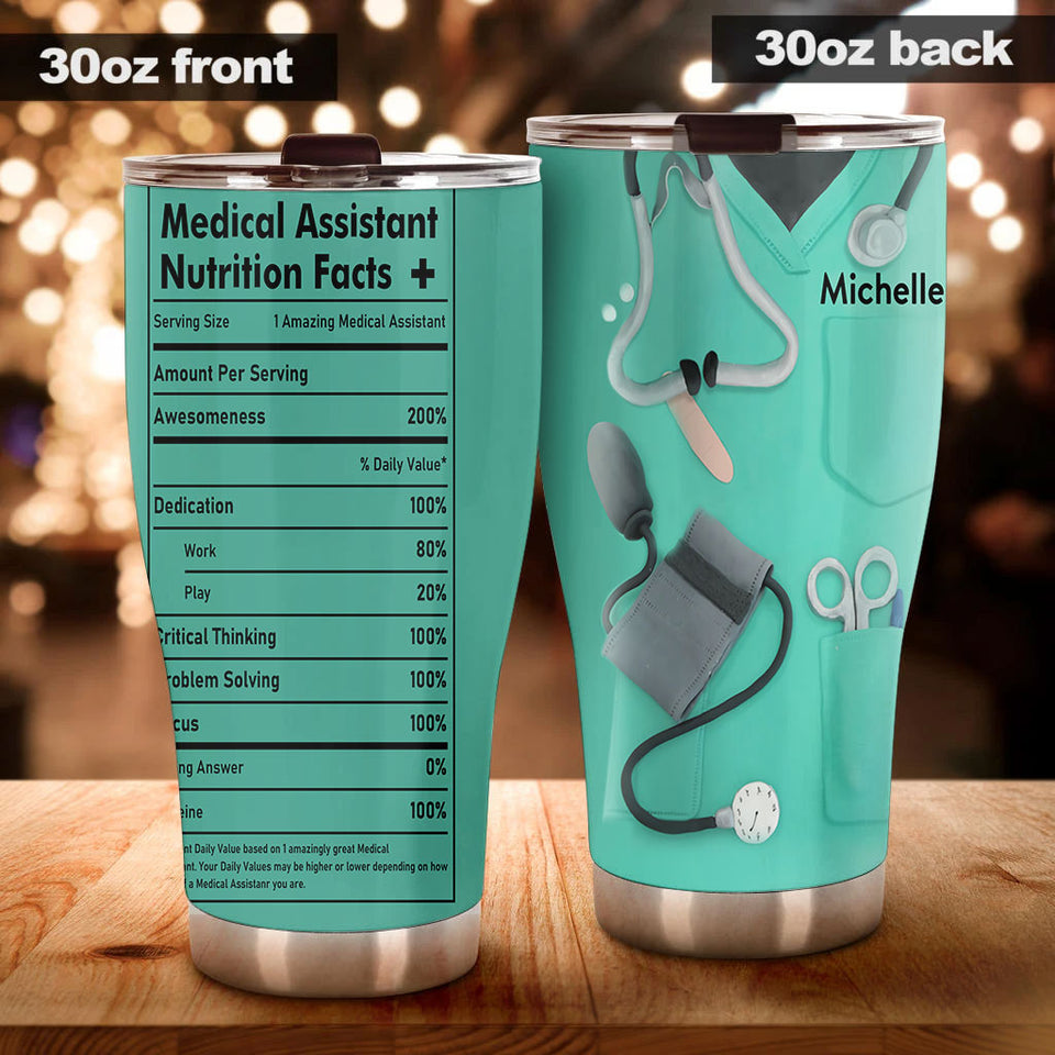 Camellia Personalized Medical Assistant Nutrition Facts Stainless Steel Tumbler-Double-Walled Insulation Gift For Doctor Nurse Patient