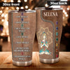 Camellia Personalized Meditation Girl Leather Style Stainless Steel Tumbler-Sweat-Proof Double Wall Travel Cup With Lid